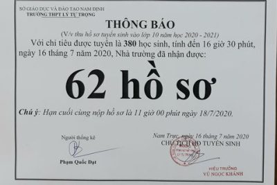CẬP NHẬT SỐ LƯỢNG HỒ SƠ ĐÃ THU. THỜI GIAN CẬP NHẬT 16H30′ NGÀY 16/7/2020.