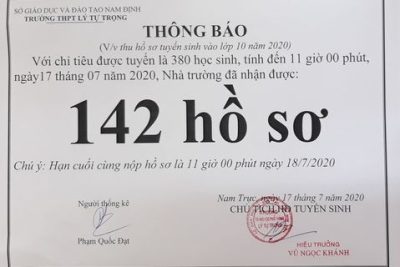 CẬP NHẬT SỐ LƯỢNG HỒ SƠ ĐÃ THU CỦA NHÀ TRƯỜNG
