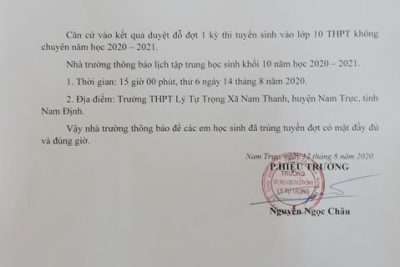 LỊCH TẬP TRUNG KHỐI 10 – NĂM HỌC 2020 – 2021 (TRÚNG TUYỂN ĐỢT 1)