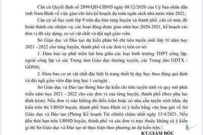 Về việc thông báo dự kiến chỉ tiêu tuyển sinh lớp 10 năm học 2021-2022