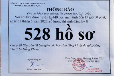 Thông báo về việc thống kê số lượng thi sinh đăng ký trực tuyến vào lớp 10 năm học 2023 – 2024